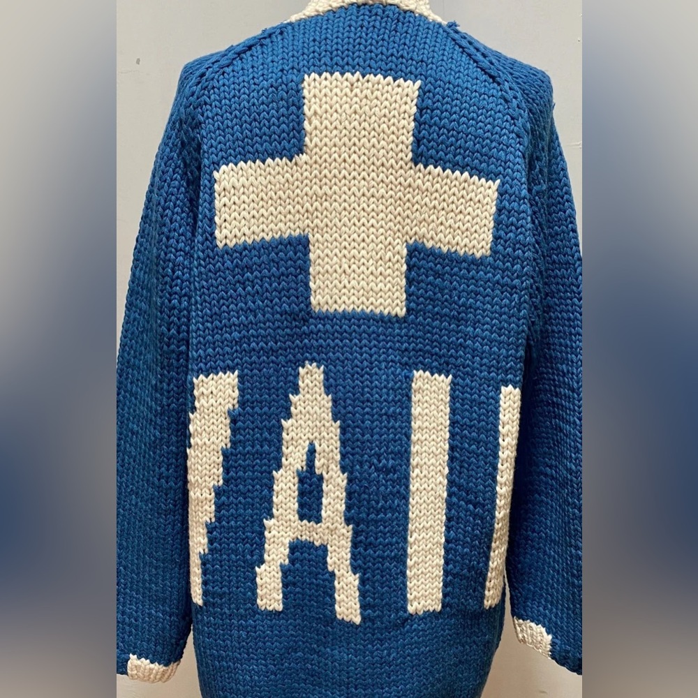 COTES OF LONDON VAIL BLUE & WHITE THE BUXTON | HAND MADE WOOL CARDIGAN - Picture 2 of 14